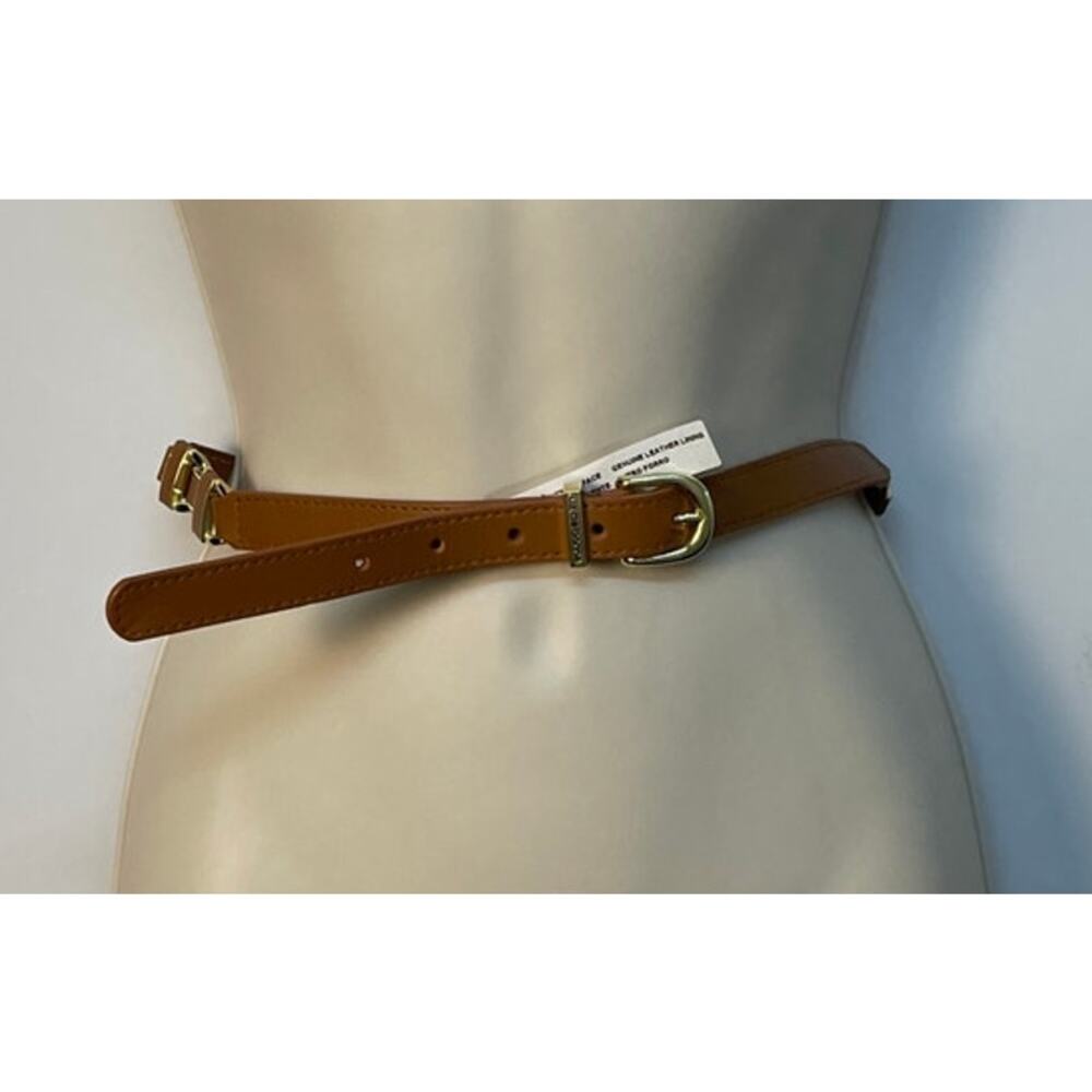 Liz Claiborne Tan Leather‎ Belt Gold Metal Accents Approx 45" XL